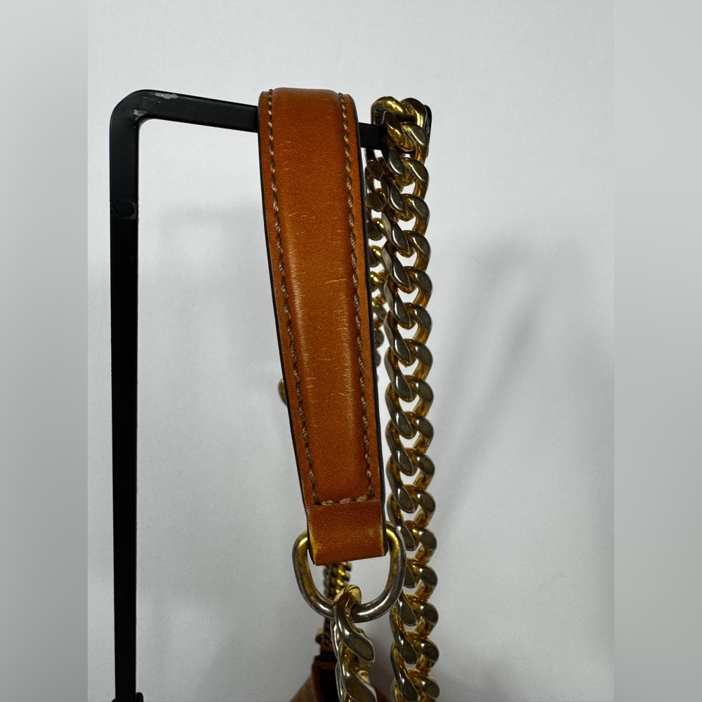 MCM Classic Cambas Tan Leather Bucket Bag with Gold Chain - Picture 9 of 16